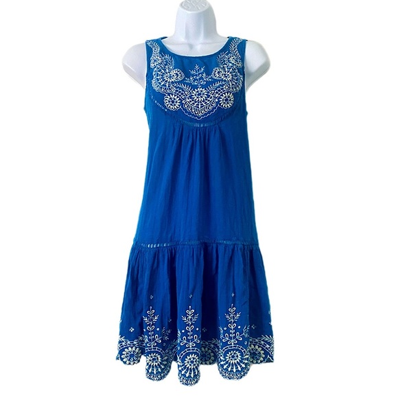 Meadow Rue Anthropologie Wadden Blue Boho Embroidered Sleeveless Tunic Dress 4 - Picture 3 of 8